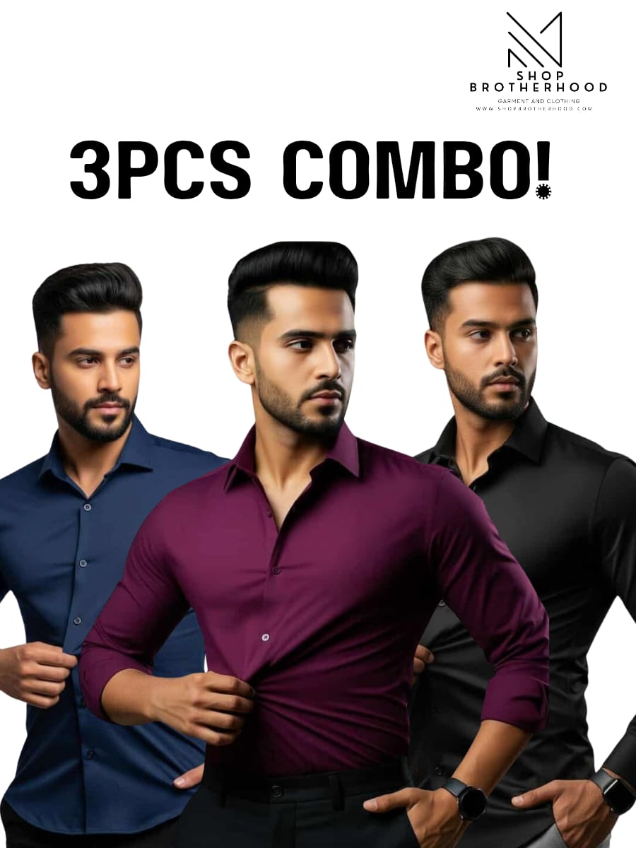 3 Pcs Formal Shirt Combo – Merron, Navy Blue, Black